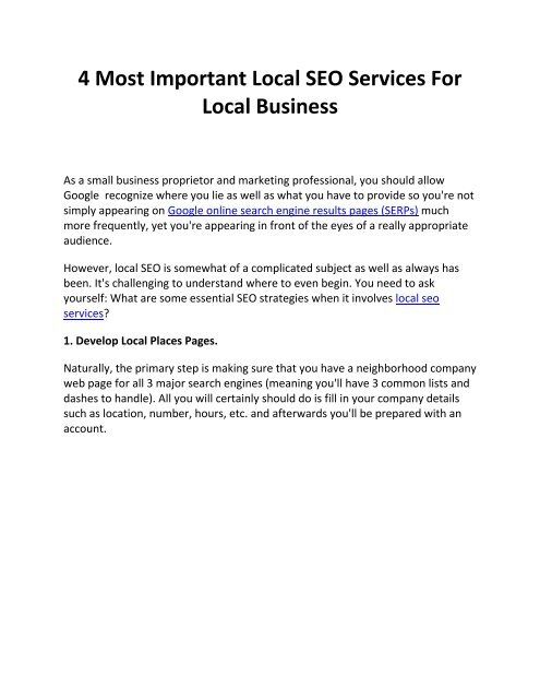 4 Most Important Local SEO Services For Local Business