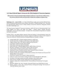 Richard A Kimball Jr - U.S. News & World Report Announces the 2014 Hospital of Tomorrow Speakers