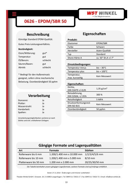 Datenblätter EPDM-Qualitäten WST Winkel