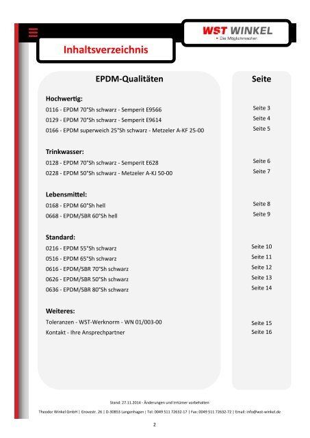 Datenblätter EPDM-Qualitäten WST Winkel