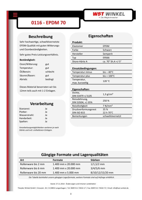 Datenblätter EPDM-Qualitäten WST Winkel