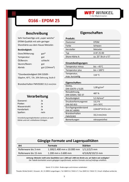 Datenblätter EPDM-Qualitäten WST Winkel