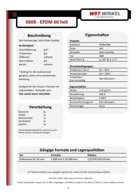 Datenblätter EPDM-Qualitäten WST Winkel