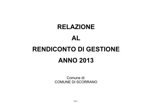 RELAZIONE AL RENDICONTO DI GESTIONE ANNO 2013
