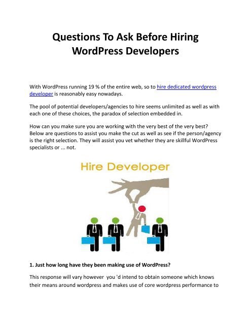 Questions To Ask Before Hiring WordPress Developers
