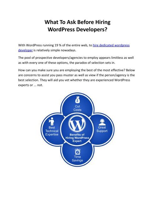 What To Ask Before Hiring WordPress Developers?