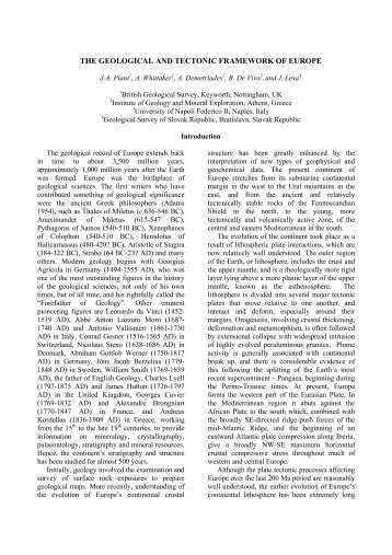 THE GEOLOGICAL AND TECTONIC FRAMEWORK OF EUROPE