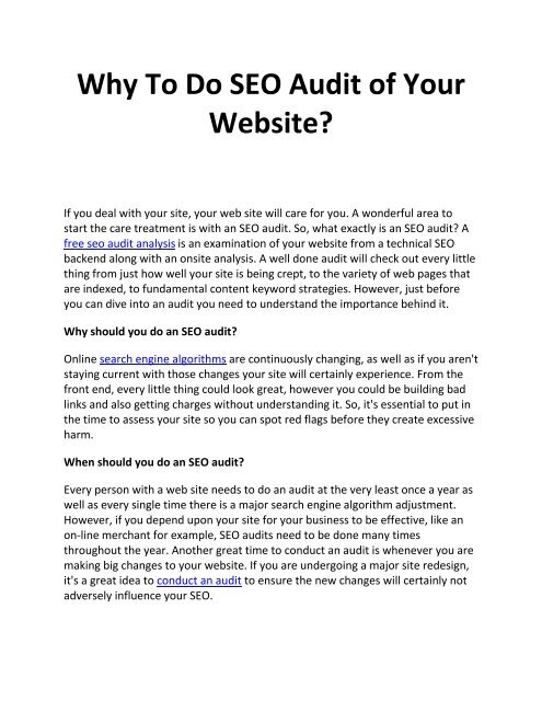 Why To Do SEO Audit of Your Website?