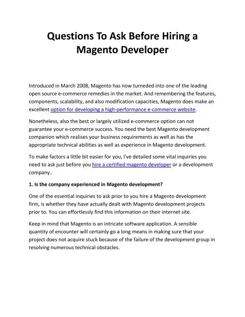 Questions To Ask Before Hiring a Magento Developer