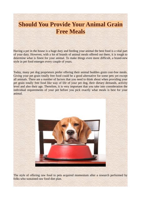 Should You Provide Your Animal Grain Free Meals