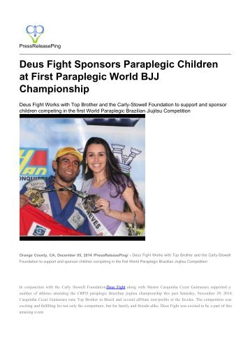 Deus Fight Sponsors Paraplegic Children at First Paraplegic World BJJ Championship
