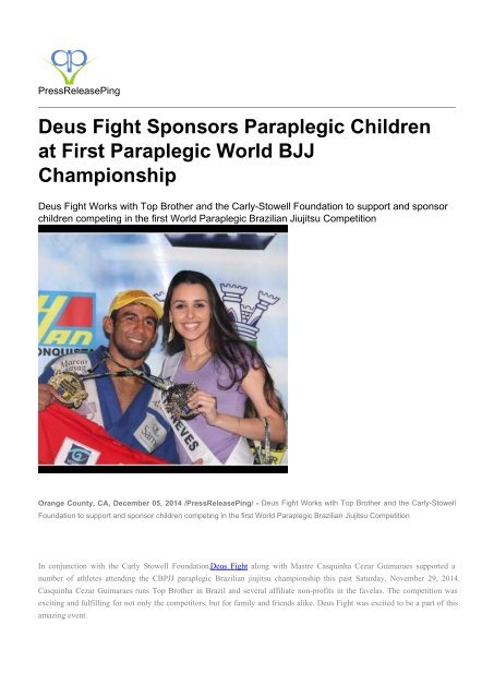 Deus Fight Sponsors Paraplegic Children at First Paraplegic World BJJ Championship