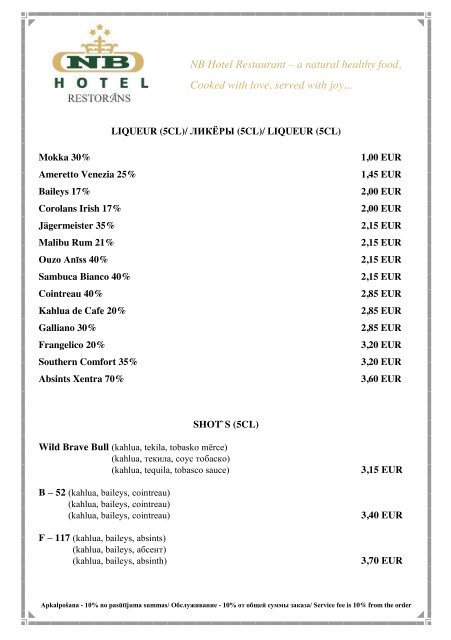 NB Hotel Menu