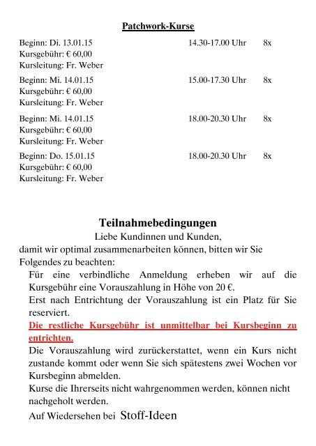 Kursprogramm 1. Quartal 2015