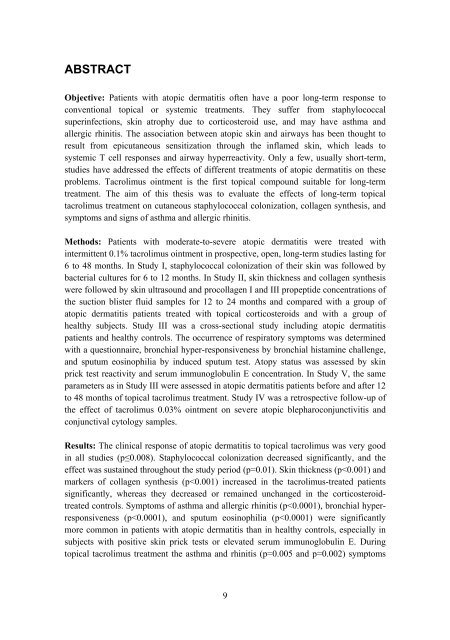 Topical tacrolimus in atopic dermatitis: Effects of ... - Helda - Helsinki.fi