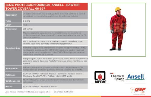 BUZO PROTECCION QUIMICA ANSELL - SAWYER TOWER COVERALL 66-667