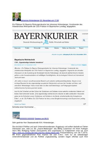 Offener Brief an Staatssekretär M.A. Hintersberger in Sachen SEA LION