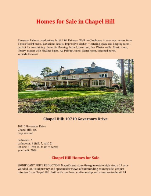Homes for Sale in Chapel Hill