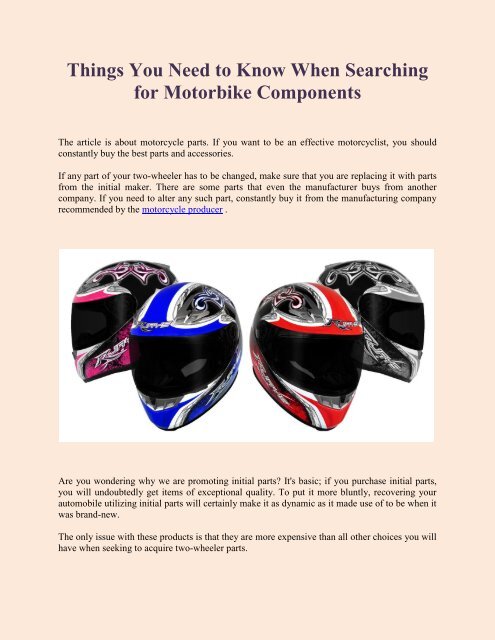 Things You Need to Know When Searching for Motorbike Components