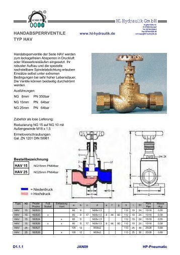 Handabsperrventile - HL Hydraulik GmbH