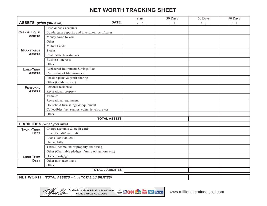 net worth tracking sheet