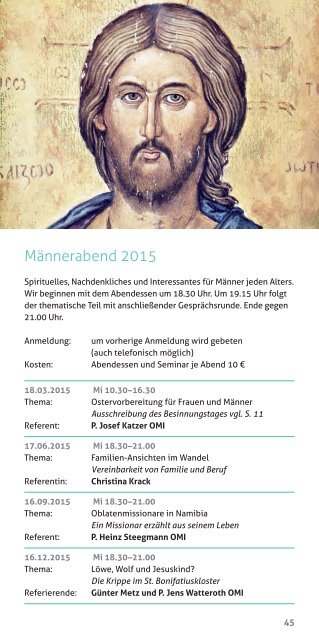 St. Bonifatiuskloster Hünfeld - Jahresprogramm 2015