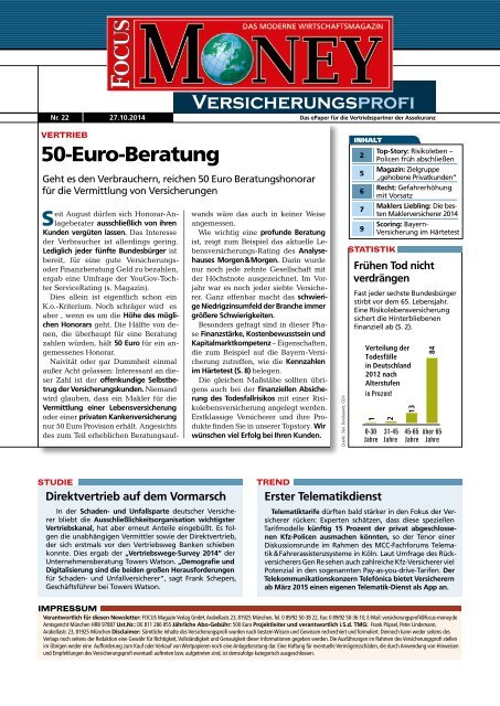 50-Euro-Beratung, ... reichen 50 Euro Beratungshonorar für die Vermittlung von Versicherungen