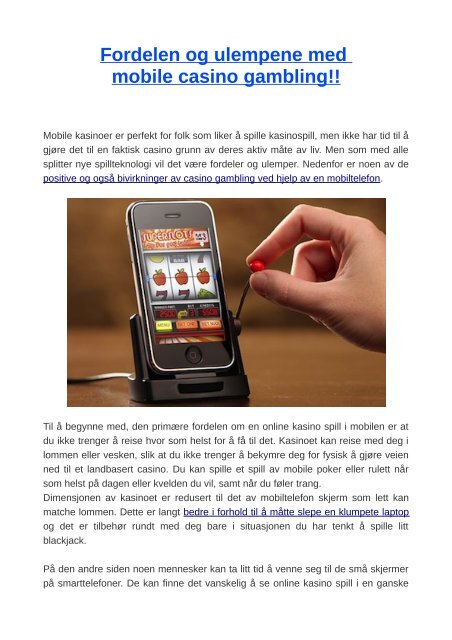 Fordelen og ulempene med mobile casino gambling!!