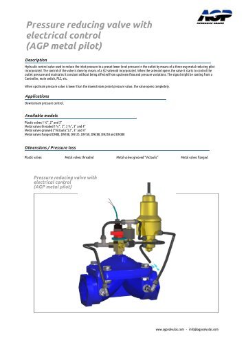 Pressure reducing valve with electrical control (AGP metal pilot)