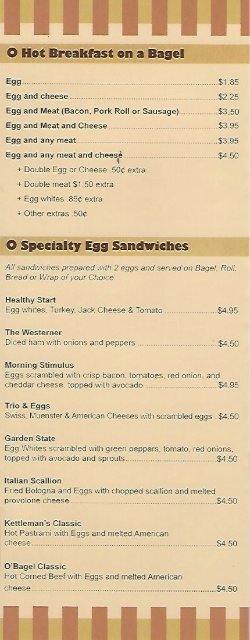 Kettleman’s Bagels & Deli Menu