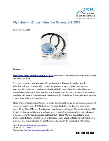 JSB Market Research: Myasthenia Gravis - Pipeline Review, H2 2014