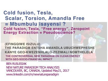 Cold fusion : Energy Free : Amandla Free = Mbumbulu isayensi ?(efingqiwe isizulu) /  Cold fusion : Free Energy = Pseudo Science? 