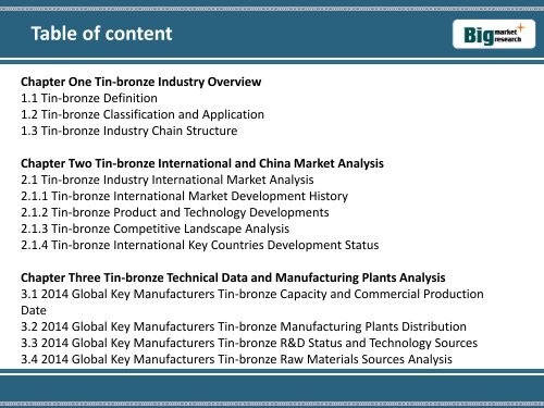 Big Market Research : Global and China Tin-Bronze Industry 2014 Market Research Report, Share, Analysis 