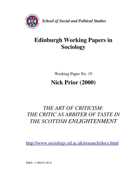 Edinburgh Working Papers in Sociology Nick Prior (2000) ENLIGHTENMENT