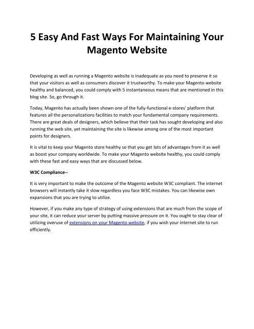 5 Easy And Fast Ways For Maintaining Your Magento Website