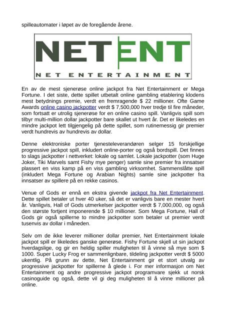 Net Entertainment progressive online casino jackpot nettverk!