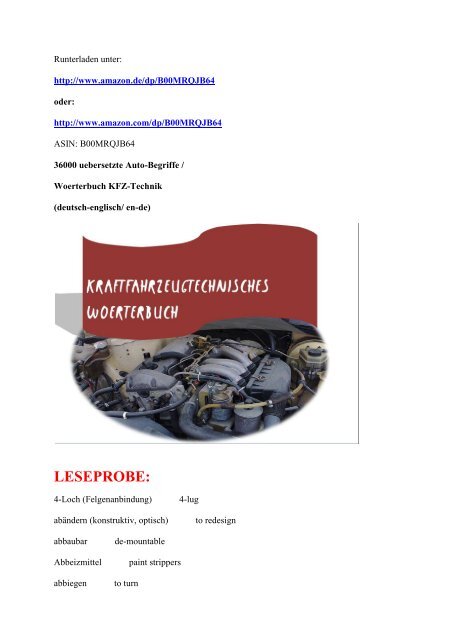 Textproben Kfz-Begriffe Automobiltechnik (Deutsch-Englisch eBook  elektronisches Buch)
