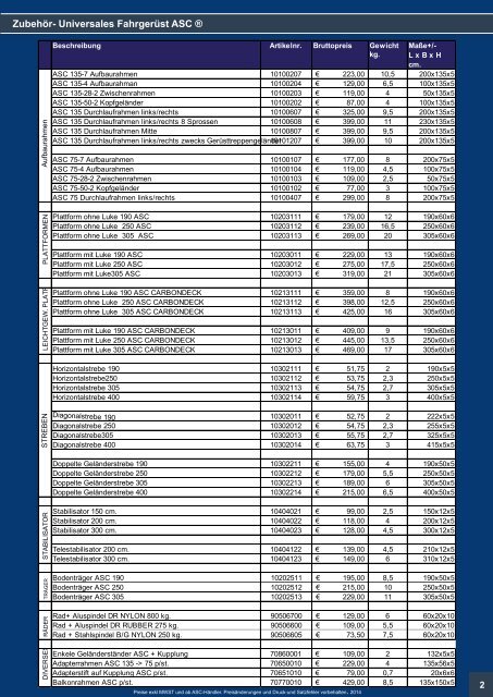 ASC Deutschland Produkt / Preiskatalog