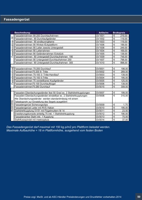 ASC Deutschland Produkt / Preiskatalog