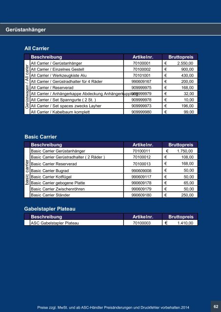 ASC Deutschland Produkt / Preiskatalog