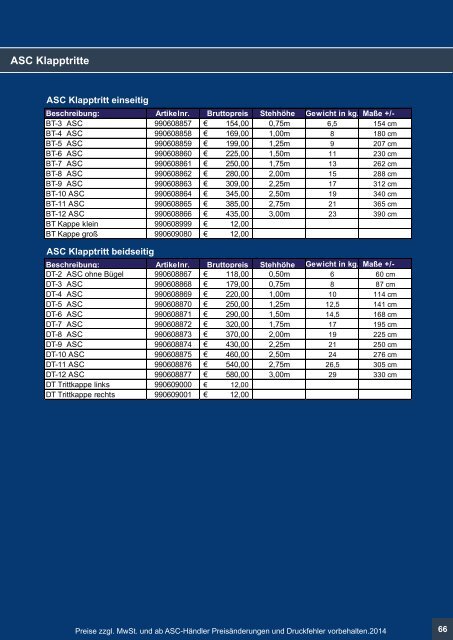 ASC Deutschland Produkt / Preiskatalog