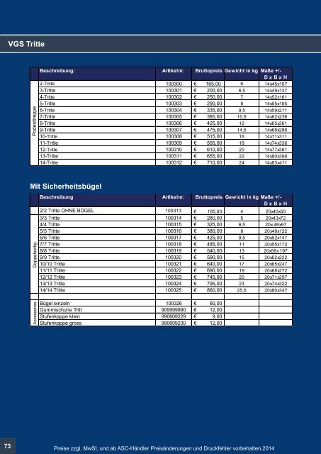 ASC Deutschland Produkt / Preiskatalog