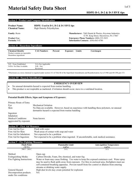 MSDS - Keystone Industries