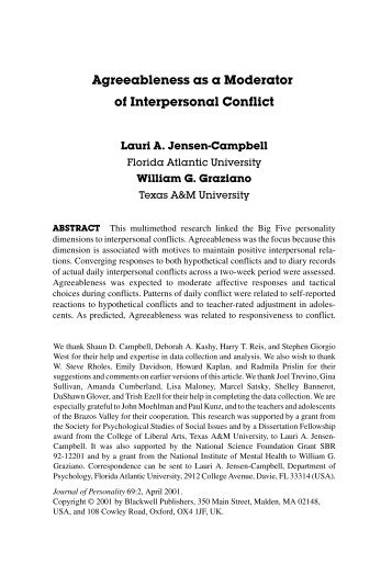 Agreeableness as a Moderator of Interpersonal Conflict