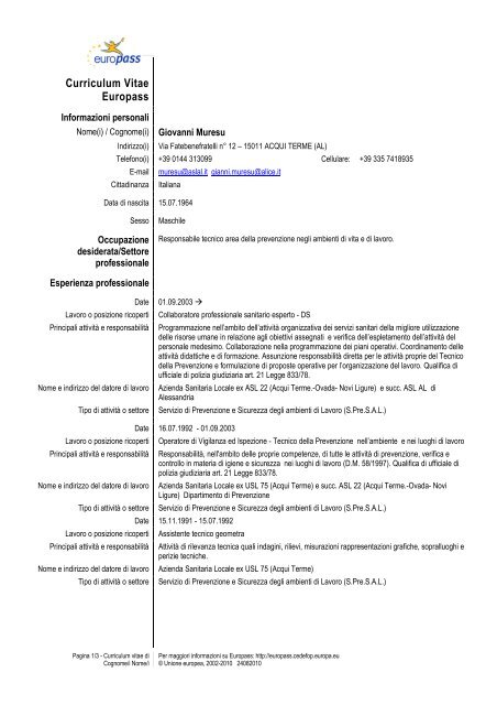 Curriculum Vitae Europass - ASL AL