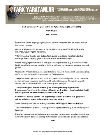 Fark Yaratanlar Program Metni: Dr. Ayhan TokgÃ¶z ... - SabancÄ± VakfÄ±