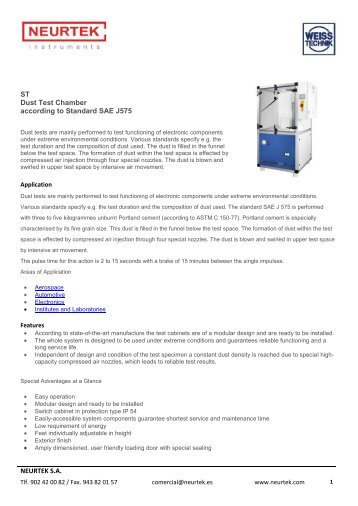 NEURTEK SA ST Dust Test Chamber according to Standard SAE J575