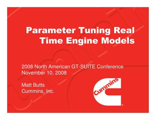 Parameter Tuning Real Time Engine Models - Gamma Technologies