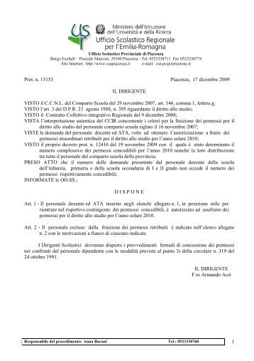 1 Prot. n. 13153 Piacenza, 17 dicembre 2009 IL ... - USP di Piacenza
