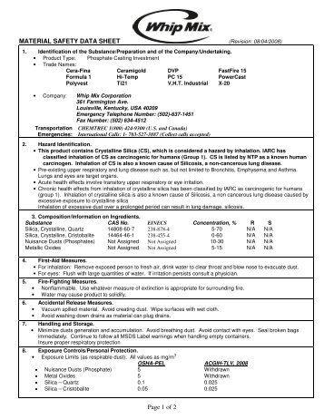 Page 1 of 2 MATERIAL SAFETY DATA SHEET - Whip Mix